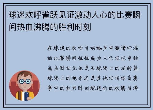 球迷欢呼雀跃见证激动人心的比赛瞬间热血沸腾的胜利时刻