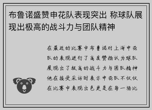 布鲁诺盛赞申花队表现突出 称球队展现出极高的战斗力与团队精神